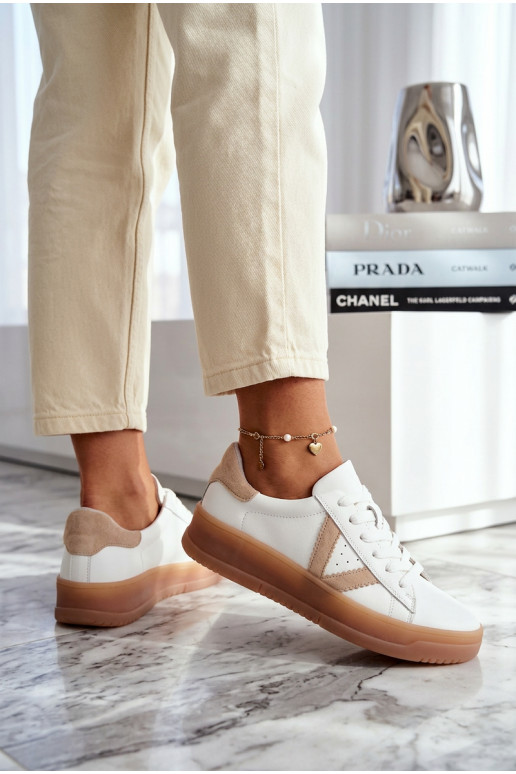 Chaussures modèle baskets FémininActivéturalnej Skóry avec une plateforme Vinceza 79597 couleur blanche