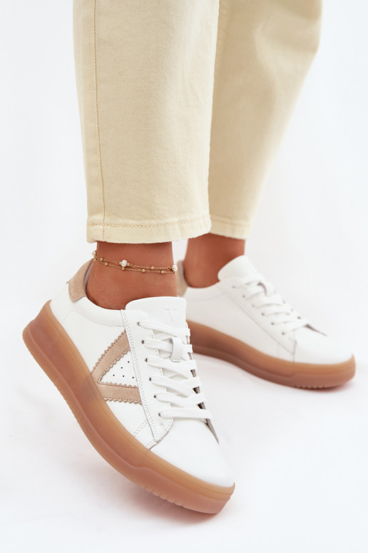 Chaussures modèle baskets FémininActivéturalnej Skóry avec une plateforme Vinceza 79597 couleur blanche