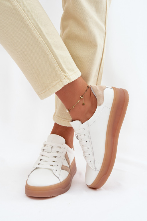 Chaussures modèle baskets FémininActivéturalnej Skóry avec une plateforme Vinceza 79597 couleur blanche