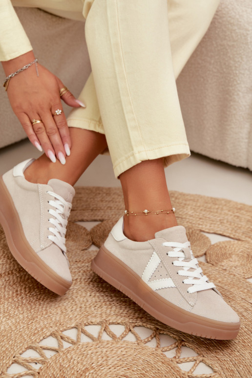 Baskets femmes style sportif en daim naturel avec plateforme Vinceza 79597 couleur sable