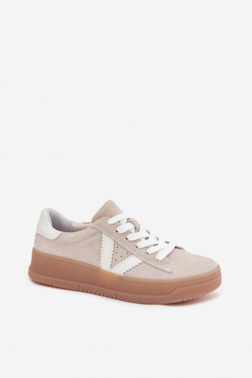 Baskets femmes style sportif en daim naturel avec plateforme Vinceza 79597 couleur sable