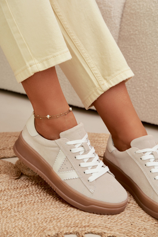 Baskets femmes style sportif en daim naturel avec plateforme Vinceza 79597 couleur sable