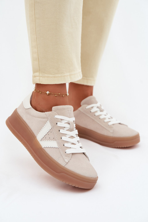 Baskets femmes style sportif en daim naturel avec plateforme Vinceza 79597 couleur sable