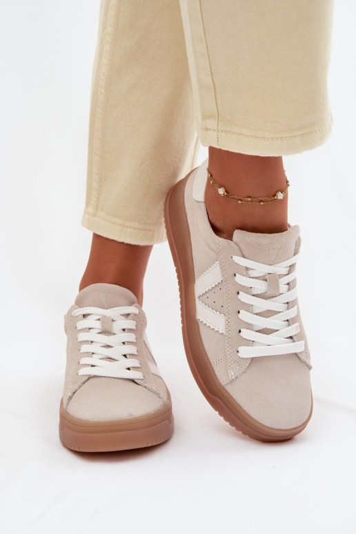Baskets femmes style sportif en daim naturel avec plateforme Vinceza 79597 couleur sable