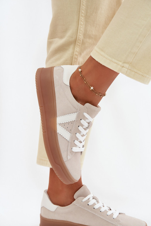 Baskets femmes style sportif en daim naturel avec plateforme Vinceza 79597 couleur sable