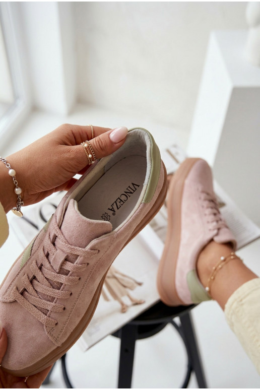 Baskets femmes style sportif en daim naturel avec plateforme Vinceza 79597 couleur rose