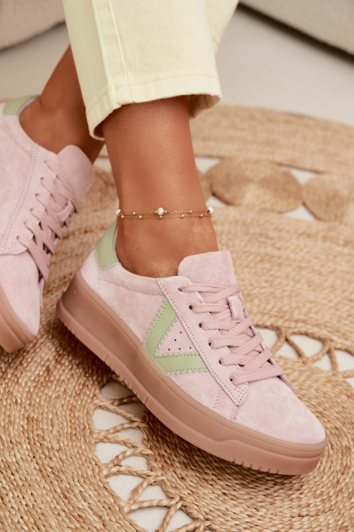 Baskets femmes style sportif en daim naturel avec plateforme Vinceza 79597 couleur rose