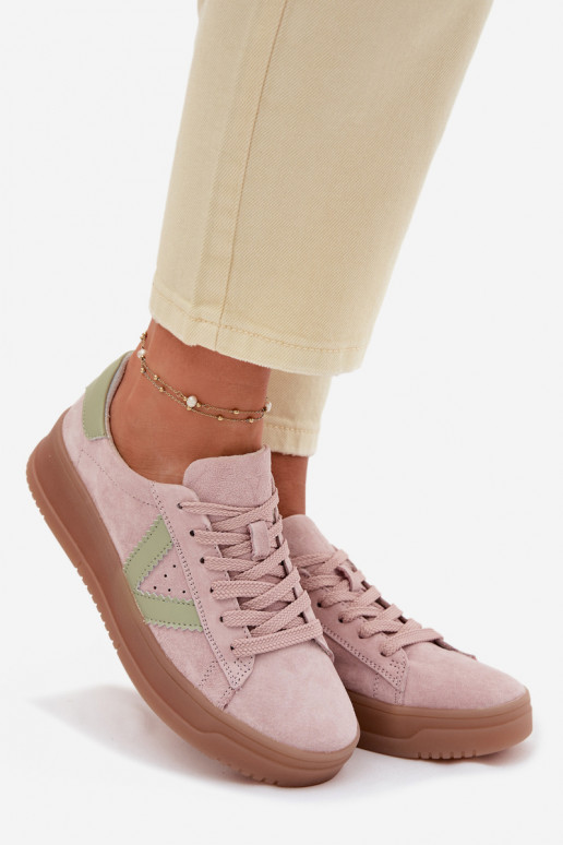 Baskets femmes style sportif en daim naturel avec plateforme Vinceza 79597 couleur rose