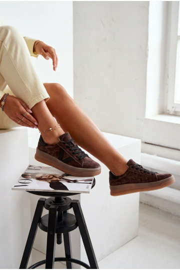 Baskets femmes style sportif en daim naturel avec plateforme Vinceza 79597 couleur marron