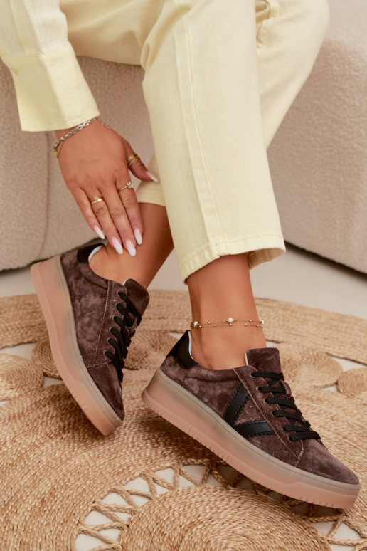 Baskets femmes style sportif en daim naturel avec plateforme Vinceza 79597 couleur marron