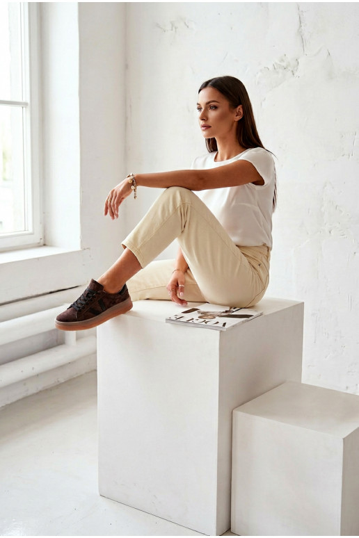 Baskets femmes style sportif en daim naturel avec plateforme Vinceza 79597 couleur marron