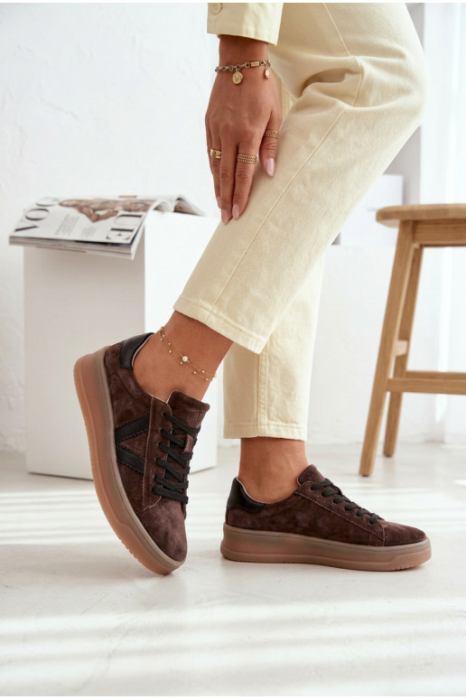 Baskets femmes style sportif en daim naturel avec plateforme Vinceza 79597 couleur marron