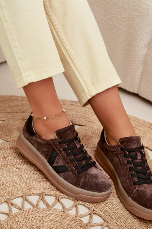 Baskets femmes style sportif en daim naturel avec plateforme Vinceza 79597 couleur marron