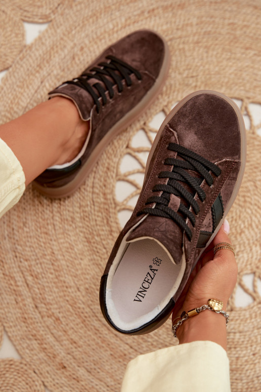 Baskets femmes style sportif en daim naturel avec plateforme Vinceza 79597 couleur marron