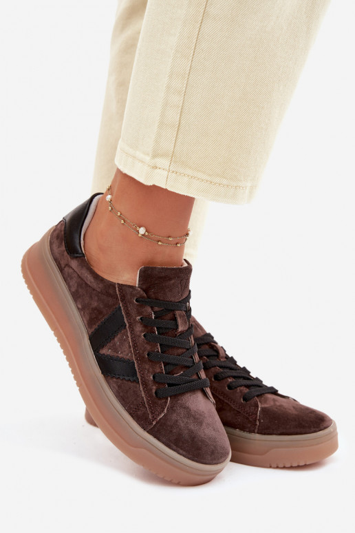 Baskets femmes style sportif en daim naturel avec plateforme Vinceza 79597 couleur marron