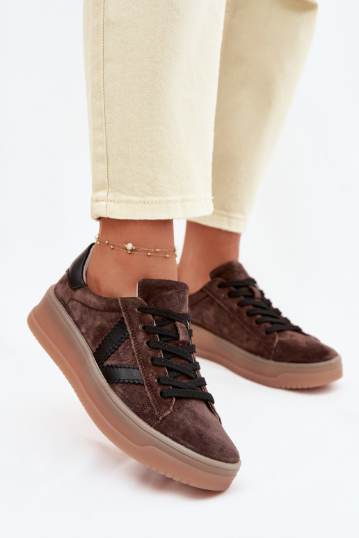 Baskets femmes style sportif en daim naturel avec plateforme Vinceza 79597 couleur marron