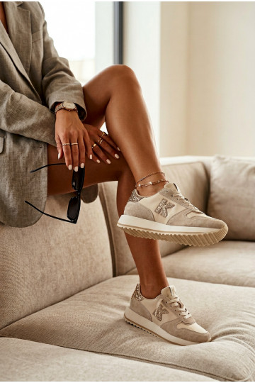 Baskets en cuir daim avec plateforme pour femmes Kobbo 100103 sable