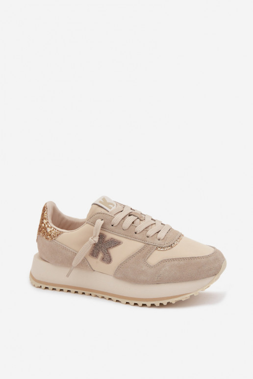 Peau en daim Chaussures modèle baskets Féminin avec une plateforme Kobbo 100103 beige