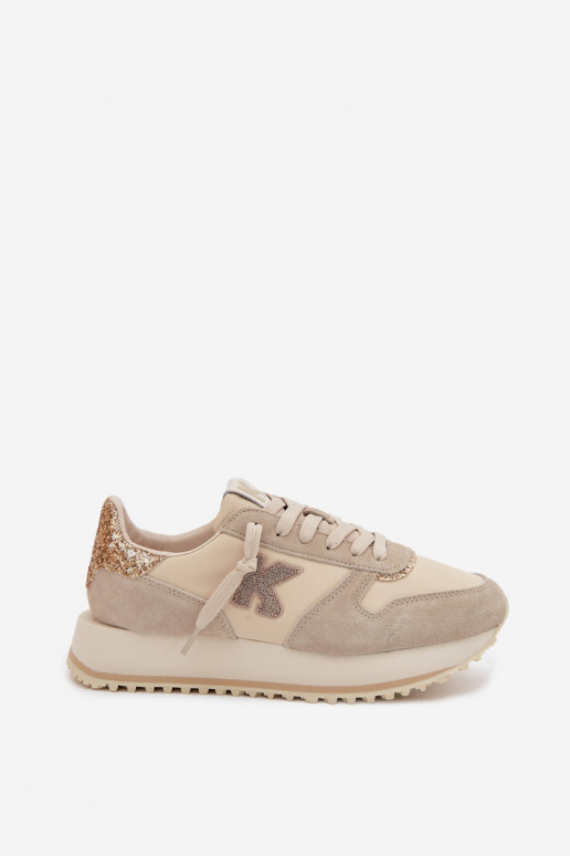Peau en daim Chaussures modèle baskets Féminin avec une plateforme Kobbo 100103 beige