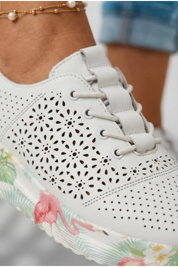 Chaussures en cuir pour femmes avec éléments en dentelle Telina couleur blanche 2