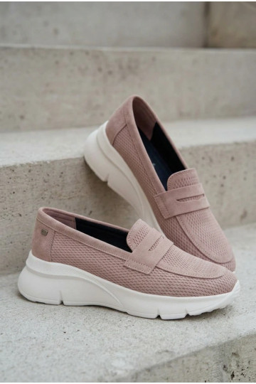 Mocassins femmes en daim naturel avec plateforme Vinceza 79626 couleur sable
