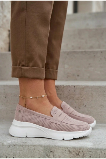 Mocassins femmes en daim naturel avec plateforme Vinceza 79626 couleur sable 2