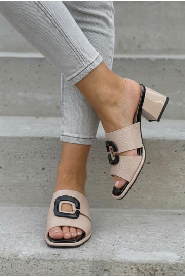 Pantoufles pour femmes Découper I avec boucles avec des talons Vinceza 62284 beige 2