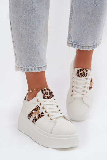 Baskets de sport femmes à plateforme et boucle couleur blanche avec motifs léopard Palvessa