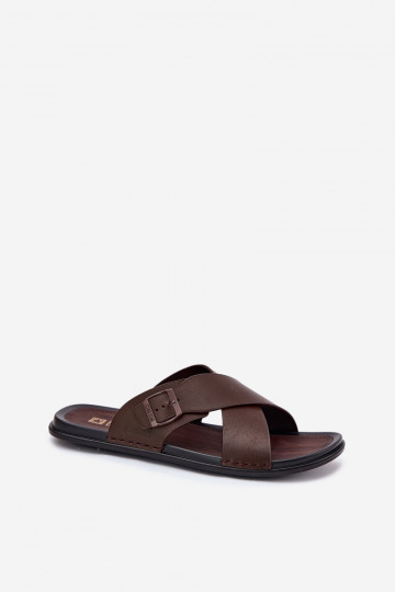 Chaussons en cuir pour hommes avec boucles Big Star RR174077 couleur brune