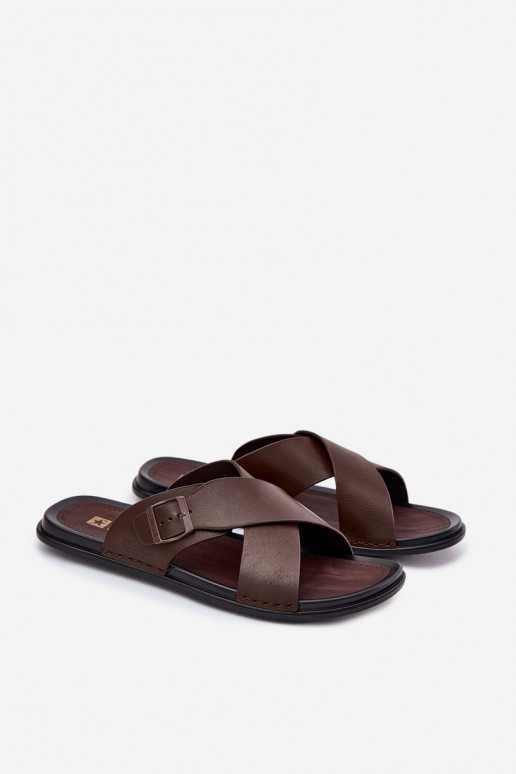 Pantoufles en cuir pour hommes avec boucles Big Star RR174077 marron