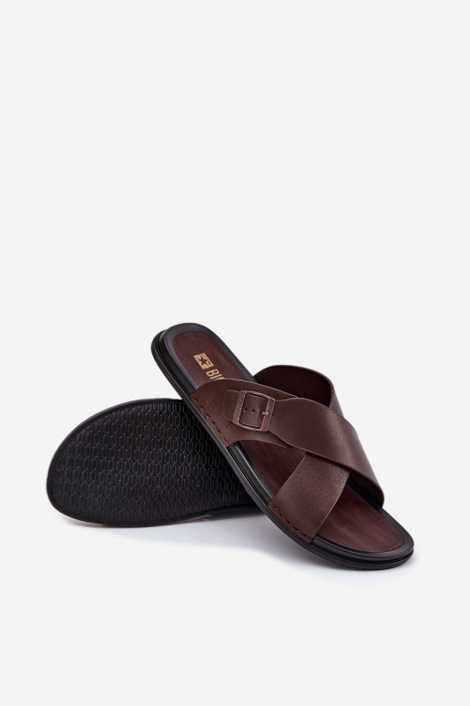 Pantoufles en cuir pour hommes avec boucles Big Star RR174077 marron