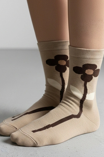 Chaussettes sable avec fleur Sella 2