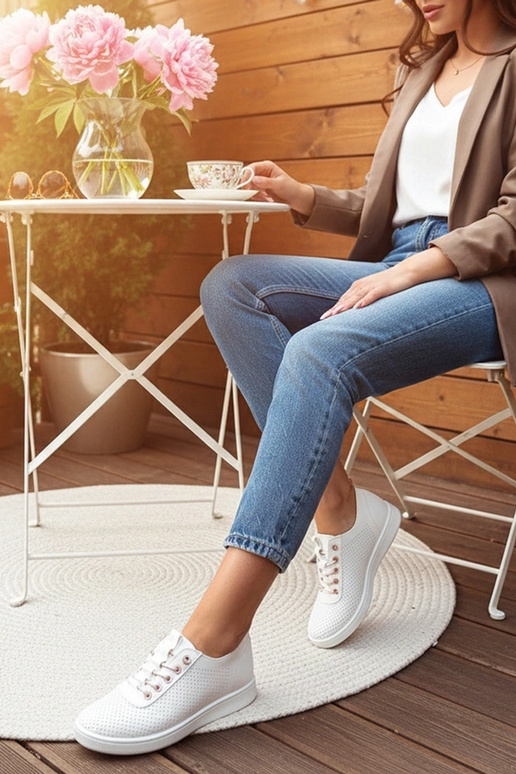 Baskets blanches à enfiler perforées...