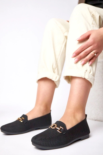 Mocassins en tissu noirs avec décoration dorée Mathilde