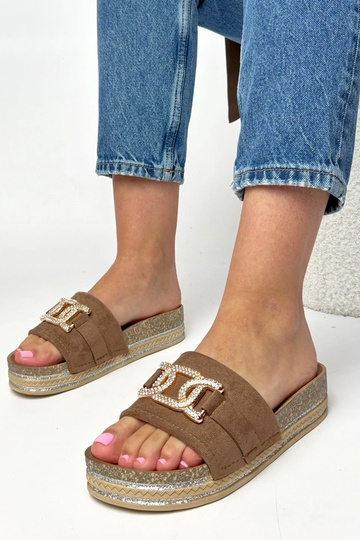 Sandales plateforme marron avec ornements brillants Faustine 2