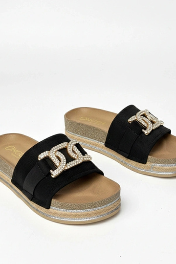 Sandales plateforme noires avec ornements brillants Faustine