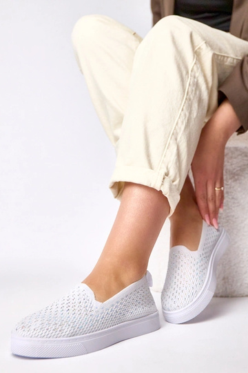 Baskets en textile blanches avec des zirconiums Gabrielle 2