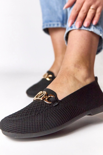 Mocassins en textile noirs avec ornement doré Bianca