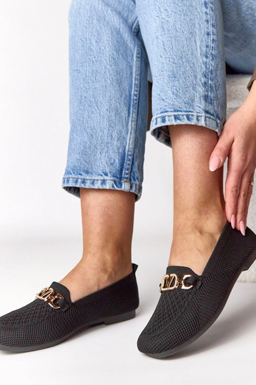Mocassins en textile noirs avec ornement doré Bianca 2