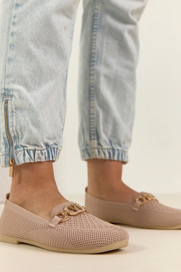 Mocassins en textile roses avec ornement doré Bianca