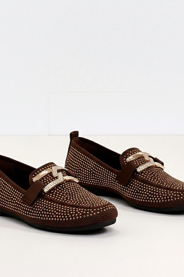 Mocassins en tissu couleur sable avec ornement doré Mathilde