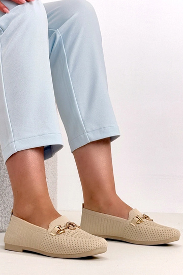 Mocassins en tissu marron avec ornement doré Mathilde