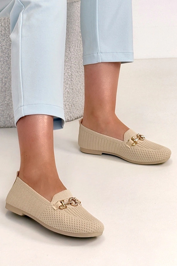 Mocassins en tissu marron avec ornement doré Mathilde 2