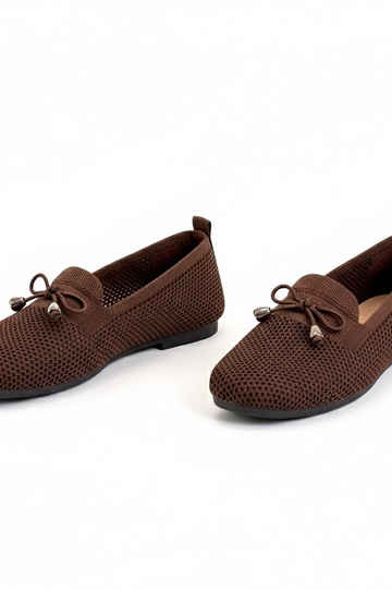 Mocassins en tissu couleur sable foncé avec nœud Aubrey
