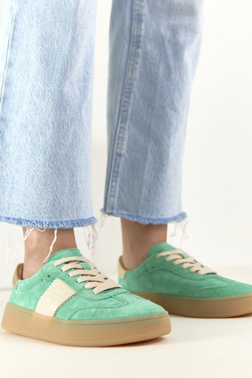 Baskets en cuir vert avec plateforme Filippo 2