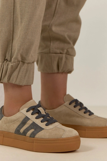 Baskets en cuir sable avec plateforme Filippo 2