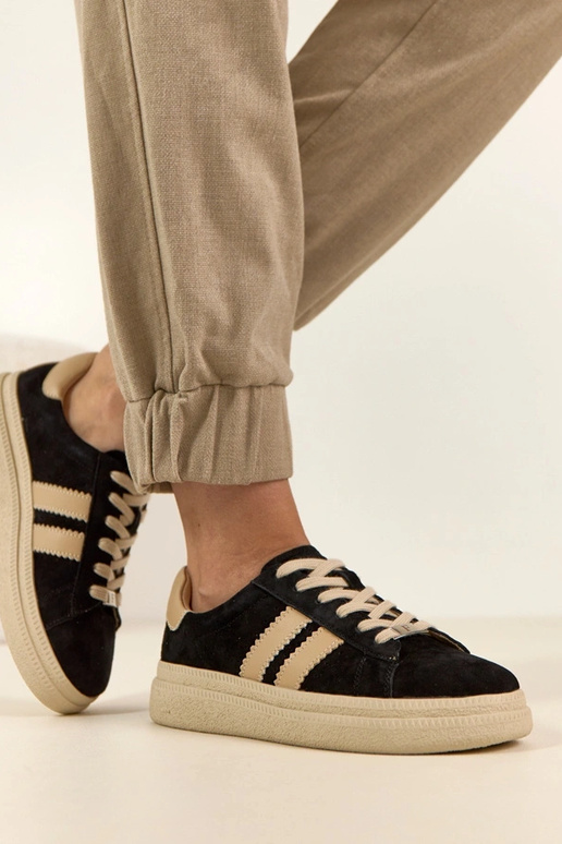 Baskets en cuir noir avec plateforme...