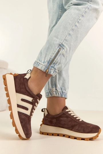 Baskets en cuir couleur chocolat avec plateforme Filippo 2
