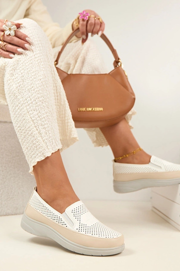 Mocassins ajourés blancs et sable Aurelle