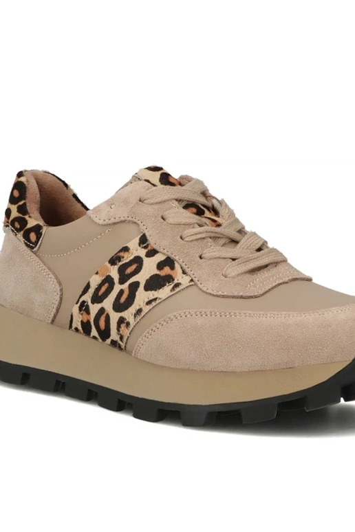 Bottines en cuir sable à plateforme...